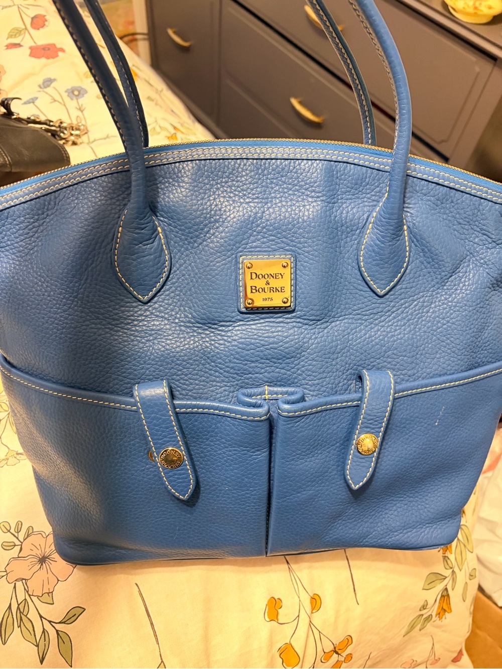 Dooney & Bourke Blue Pebble Grain Leather Crescent Tote Shoulder Bag Handbag
